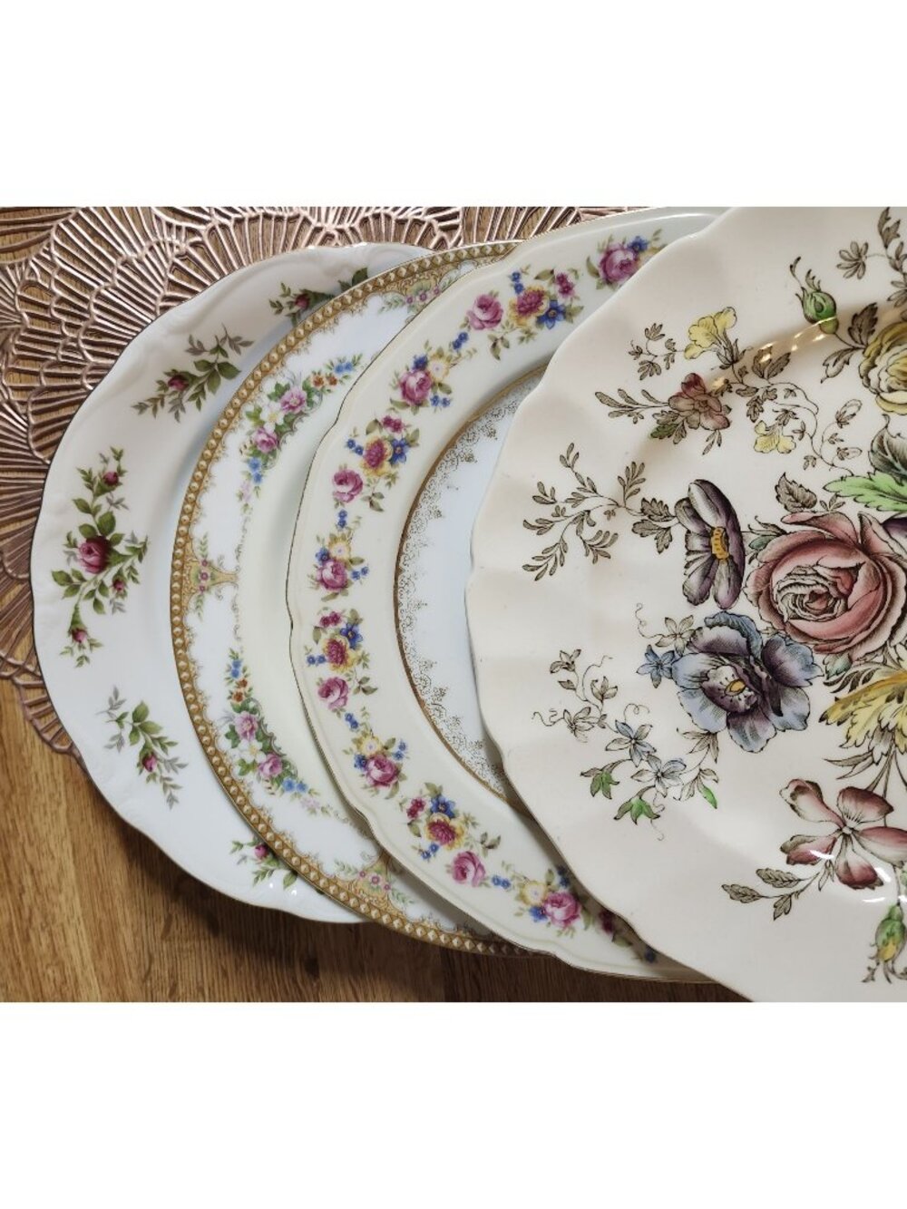 Colorful Mismatched China Dinner Plates Floral Porcelain Set of 4
